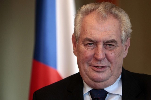 Czech President Milos Zeman speaks during an interview with Reuters at Prague Castle in Prague