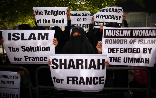 Demonstrators Protest Over The Introduction Of A Ban On Women Covering Their Faces In France