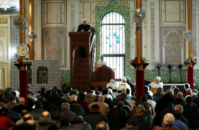 Muslims pray at the Brussels' Great Mosque in Brussels